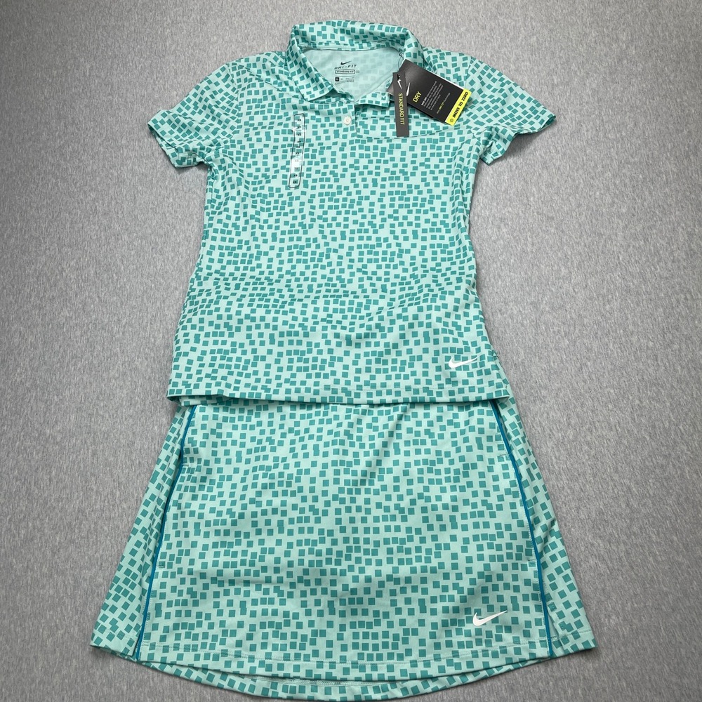 NWT Nike Golf Womens Dri-FIT Polo Shirt and Skort Set Teal Geometric Tennis XS - Picture 1 of 13